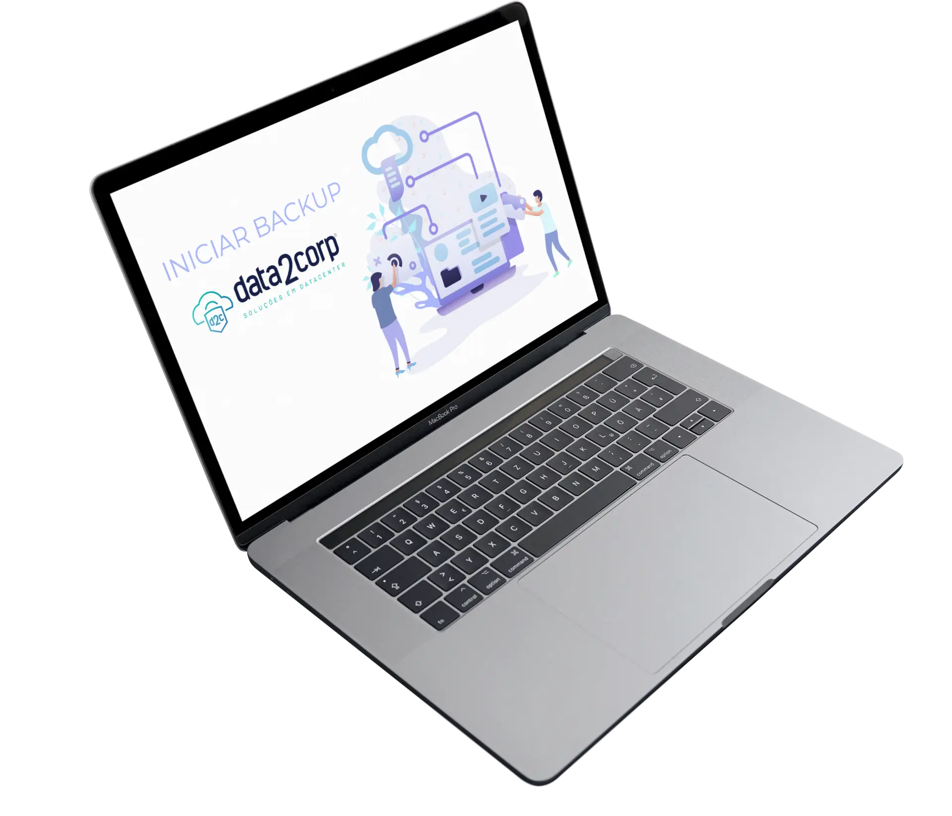 Notebook exibindo tela de backup da Data2Corp